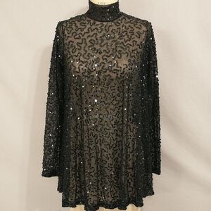 Vintage DKNY Sequin on Net Party Top Swing Tunic Flirty Sexy Fun See Measurement
